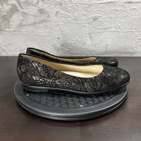 SAS Womens Size 9M Scenic Floral Ballet Flats Black Suede Comfort Shoes - Picture 1 of 10